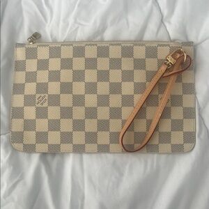 Louis Vuitton Cream Damier Azur Wristlet with Tan Strap